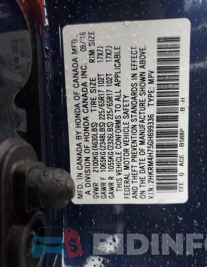 2HKRM4H75GH699336 Photo# 10