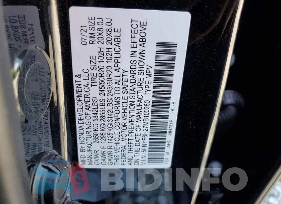5FNYF6H27MB100260 Photo# 10