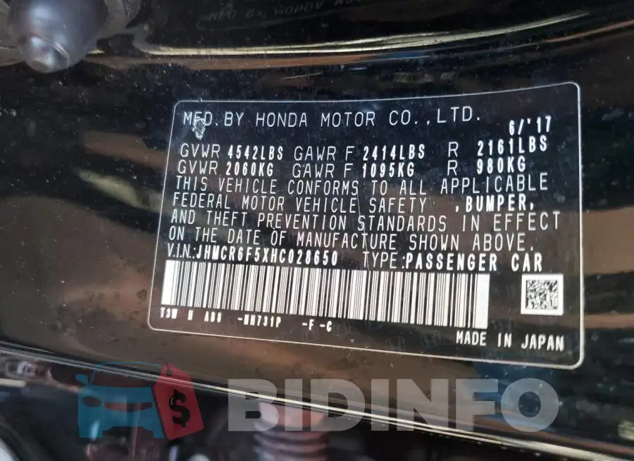 JHMCR6F5XHC028650 Photo# 10