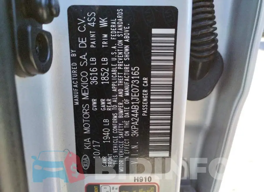 3KPA24AB1JE073165 Photo# 10