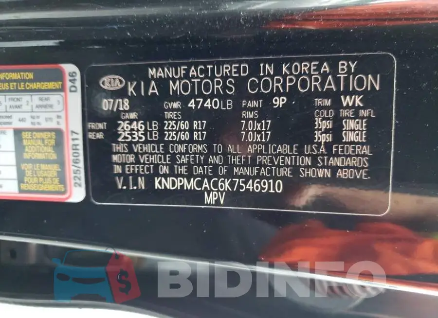 KNDPMCAC6K7546910 Photo# 10