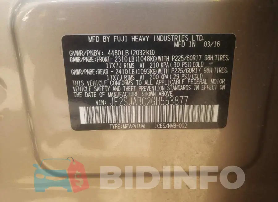 JF2SJABC2GH553877 Photo# 10