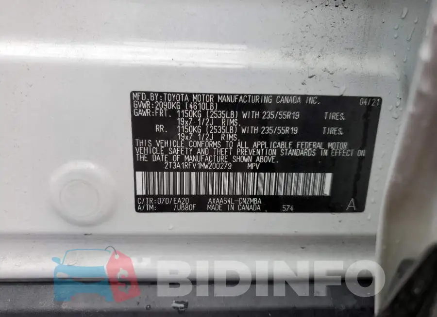 2T3A1RFV1MW200279 Photo# 10