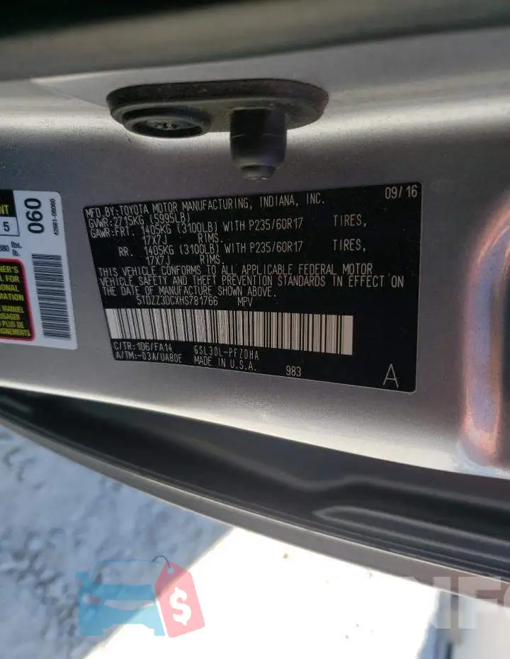 5TDZZ3DCXHS781766 Photo# 10