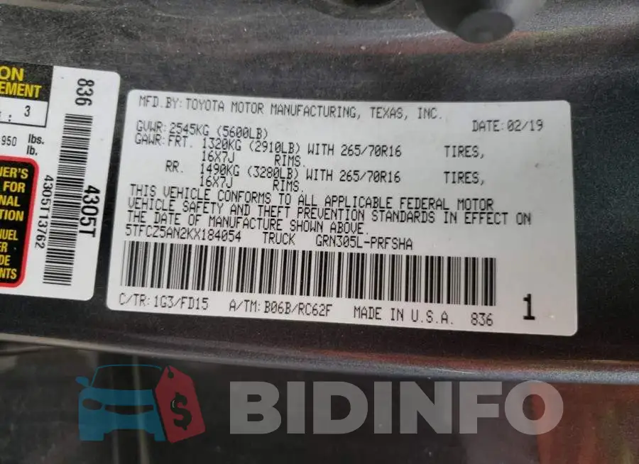 5TFCZ5AN2KX184054 Photo# 10