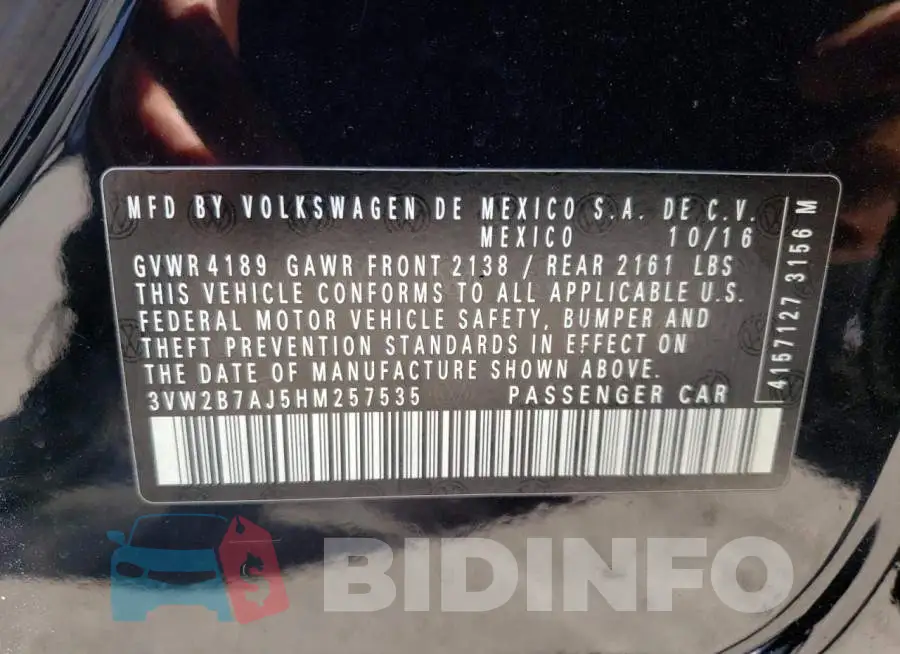 3VW2B7AJ5HM257535 Photo# 10