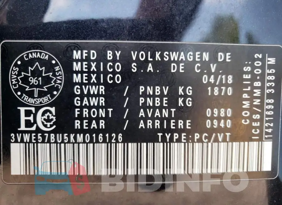3VWE57BU5KM016126 Photo# 10