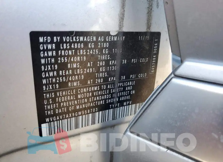 WVGAV7AX9GW558703 Photo# 10