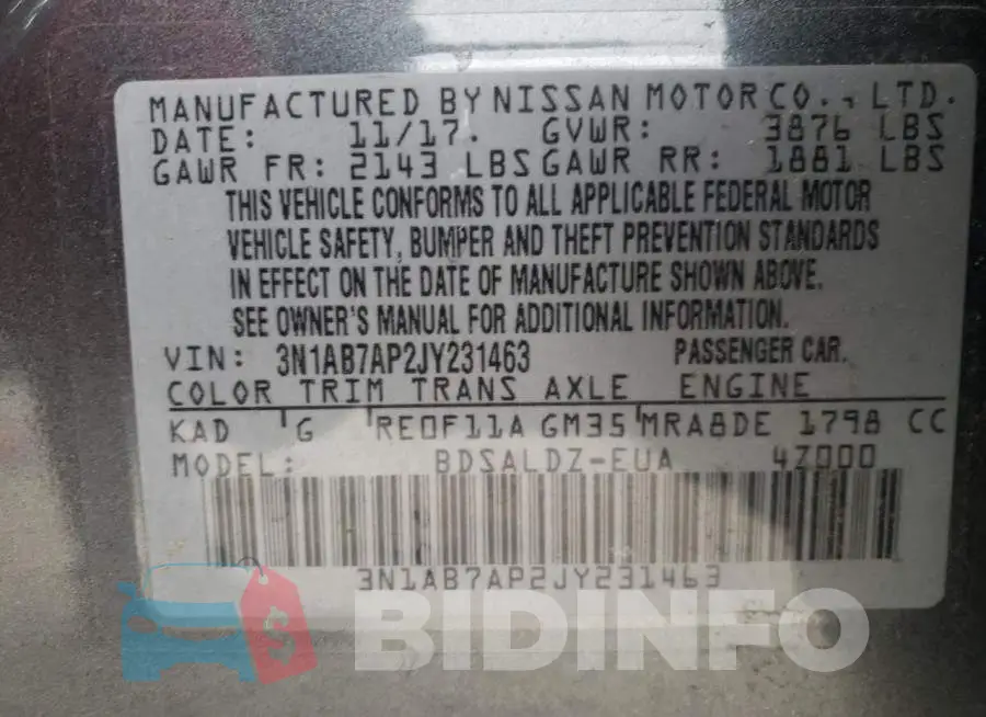 3N1AB7AP2JY231463 Photo# 10
