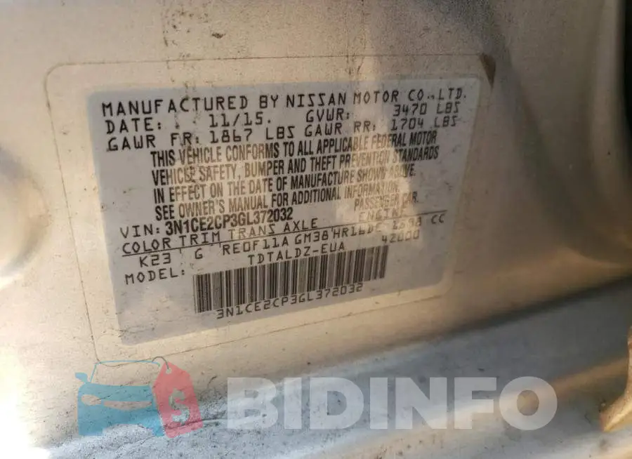 3N1CE2CP3GL372032 Photo# 10