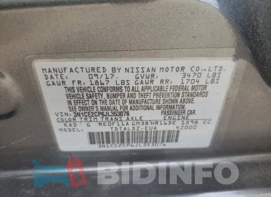 3N1CE2CP6JL353076 Photo# 10