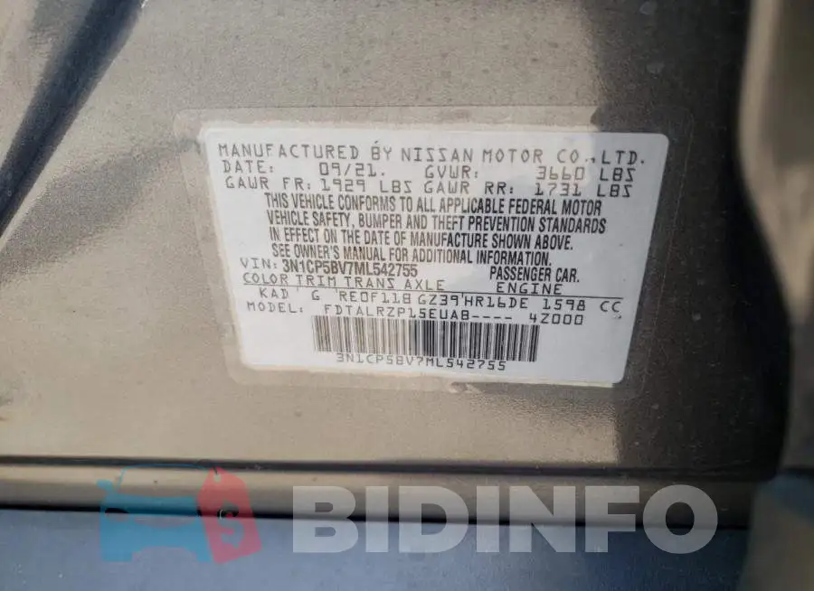 3N1CP5BV7ML542755 Photo# 10