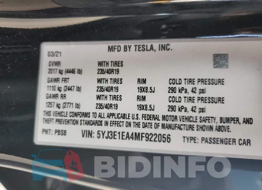 5YJ3E1EA4MF922056 Photo# 10