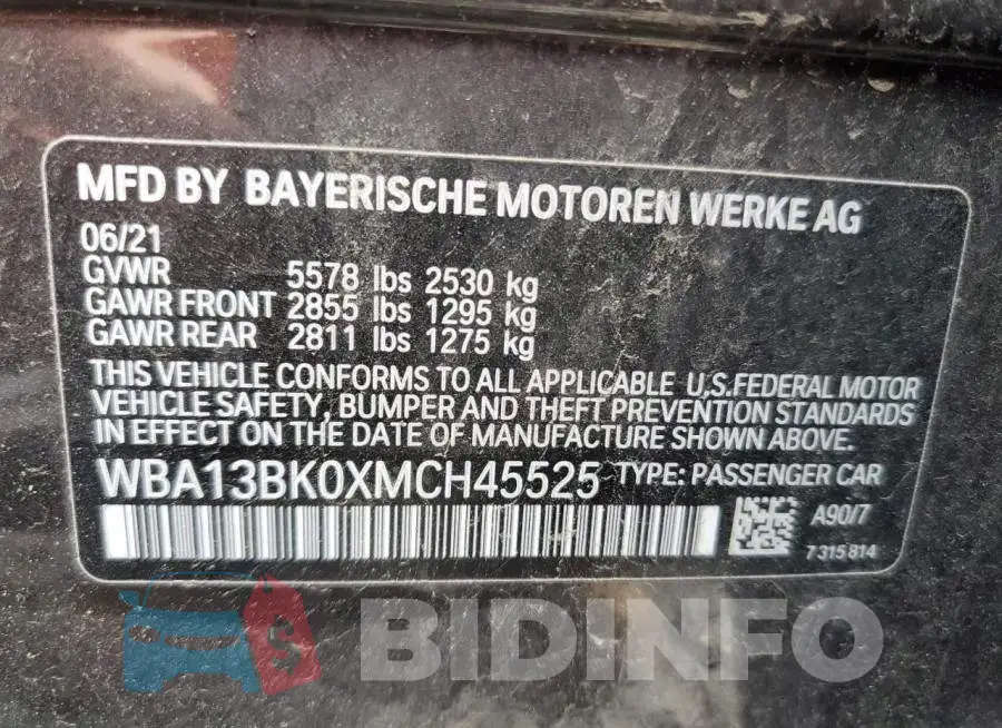 WBA13BK0XMCH45525 Photo# 10