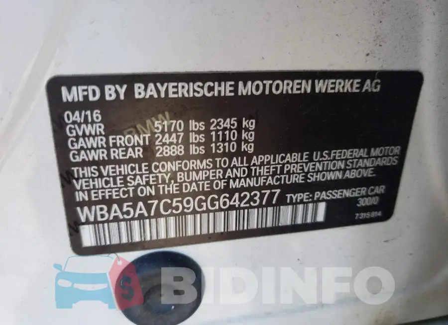 WBA5A7C59GG642377 Photo# 10
