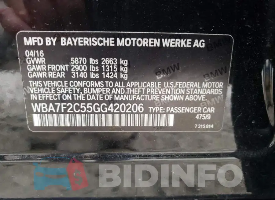 WBA7F2C55GG420206 Photo# 10