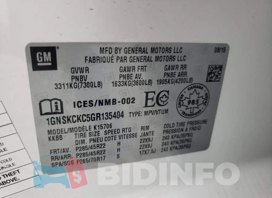 1GNSKCKC5GR135404 Photo# 10