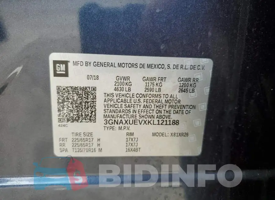 3GNAXUEVXKL121188 Photo# 10