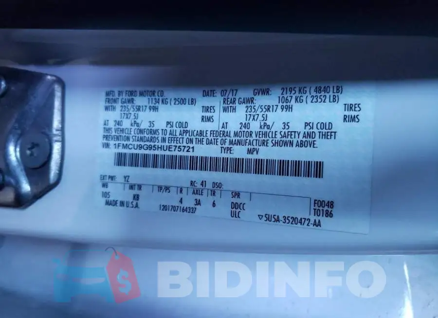 1FMCU9G95HUE75721 Photo# 10