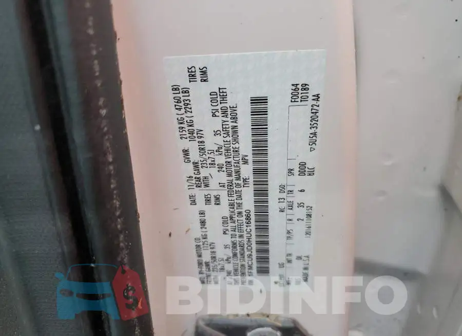 1FMCU9JD0HUC16860 Photo# 10