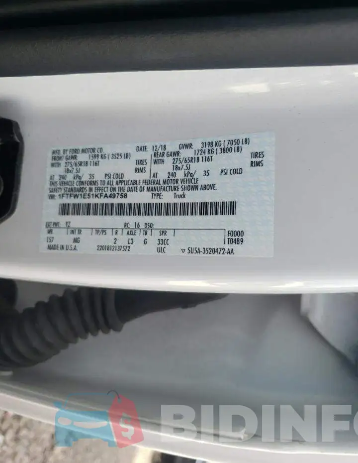 1FTFW1E51KFA49758 Photo# 10