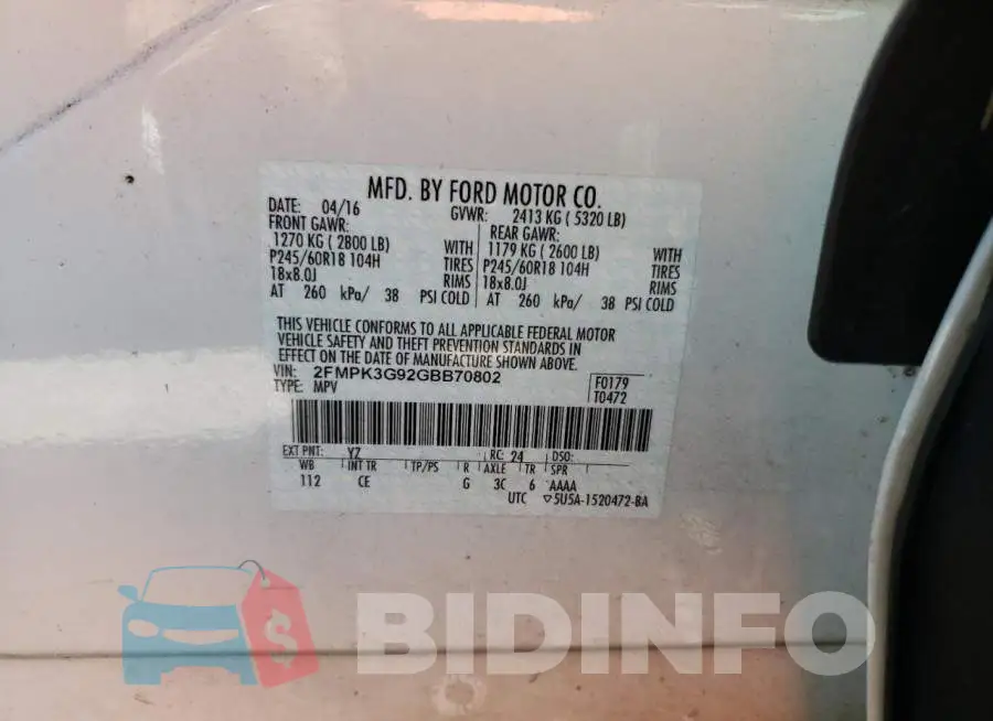 2FMPK3G92GBB70802 Photo# 10