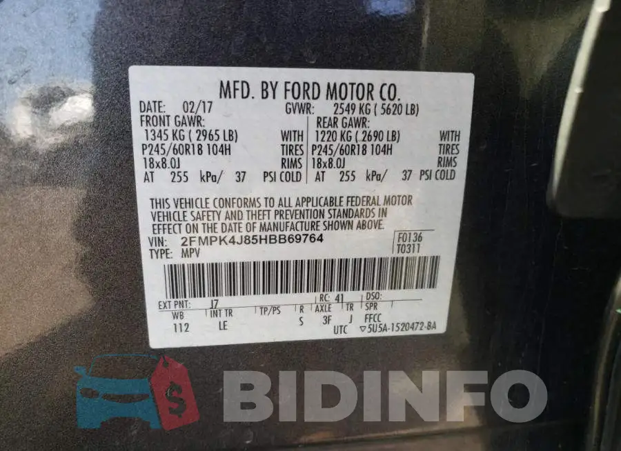 2FMPK4J85HBB69764 Photo# 10