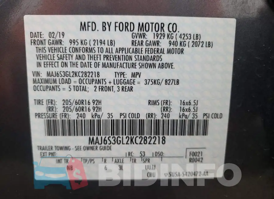 MAJ6S3GL2KC282218 Photo# 10