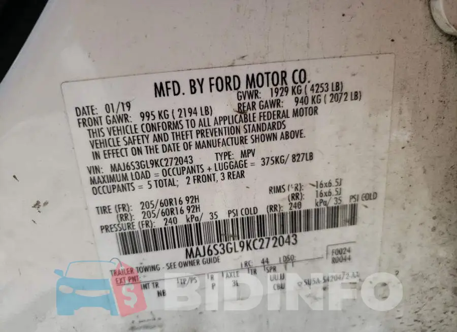MAJ6S3GL9KC272043 Photo# 10