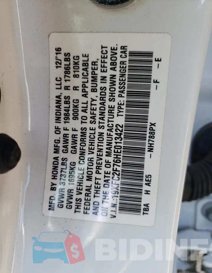 19XFC2F76HE013422 Photo# 10
