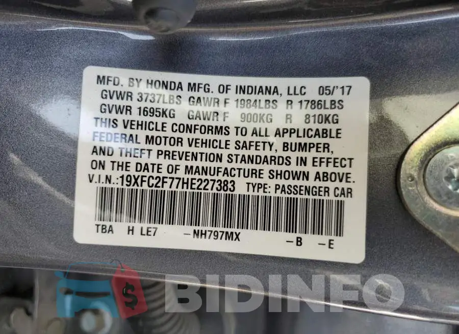 19XFC2F77HE227383 Photo# 10
