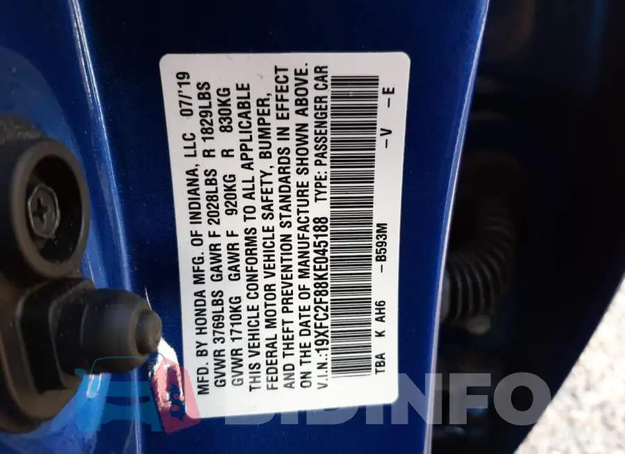 19XFC2F88KE045188 Photo# 10