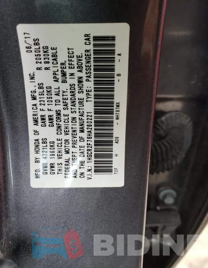 1HGCR2F76HA260221 Photo# 10