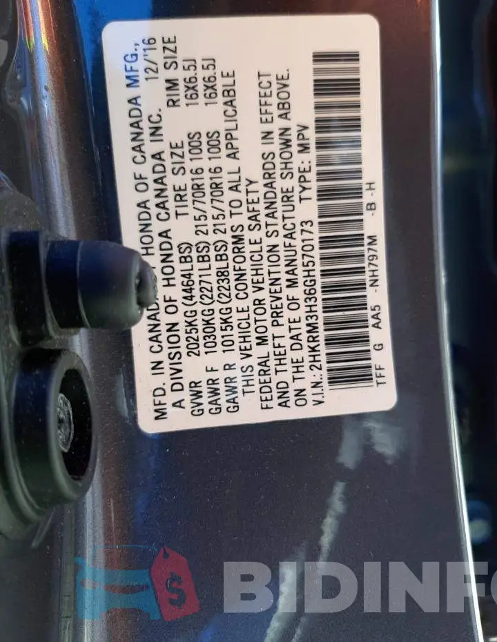 2HKRM3H36GH570173 Photo# 10