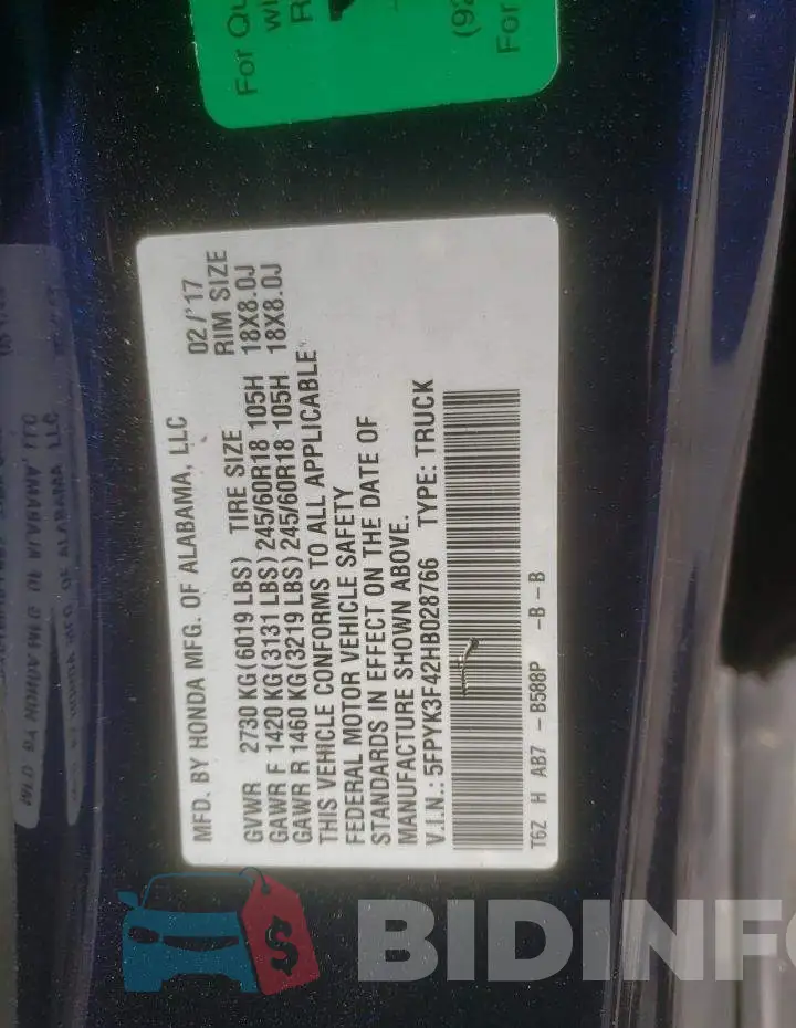 5FPYK3F42HB028766 Photo# 10