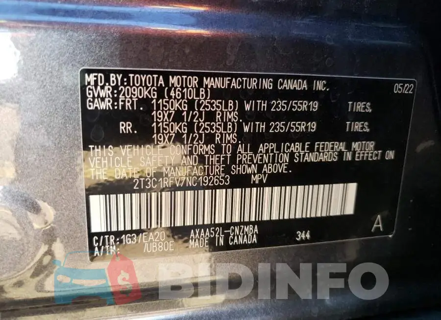 2T3C1RFV7NC192653 Photo# 10