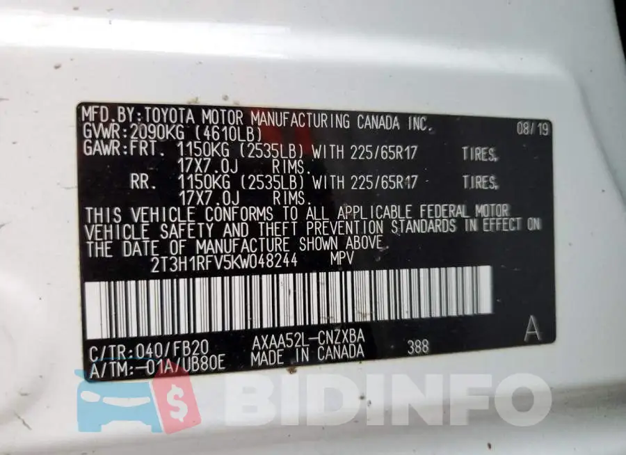 2T3H1RFV5KW048244 Photo# 10
