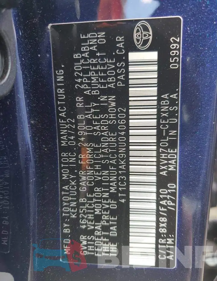 4T1C31AK9NU040602 Photo# 10