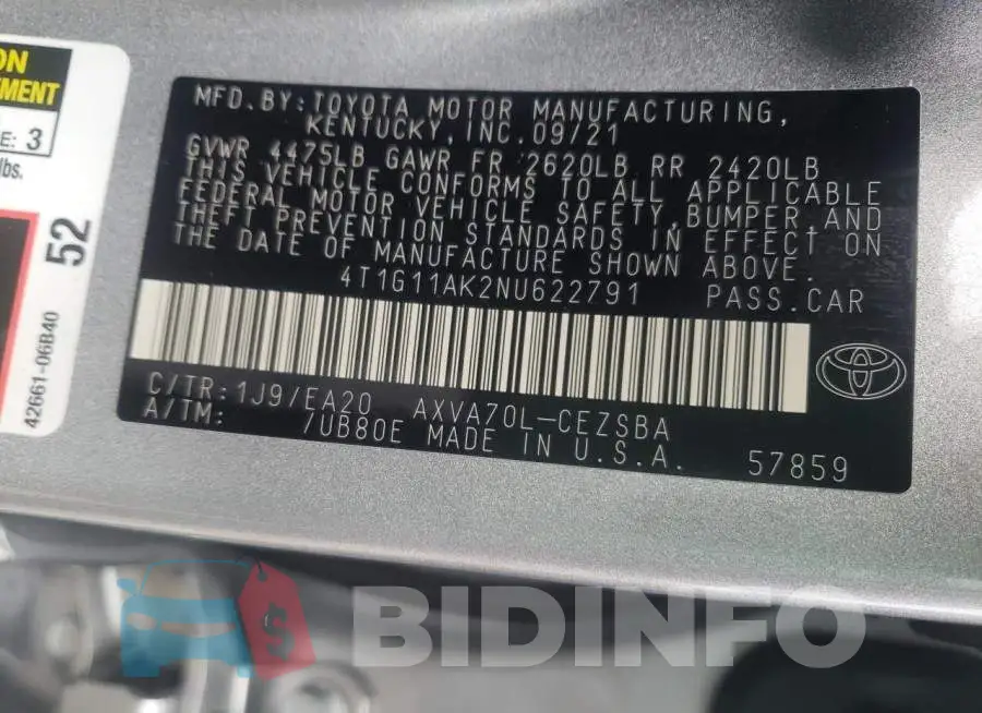 4T1G11AK2NU622791 Photo# 10