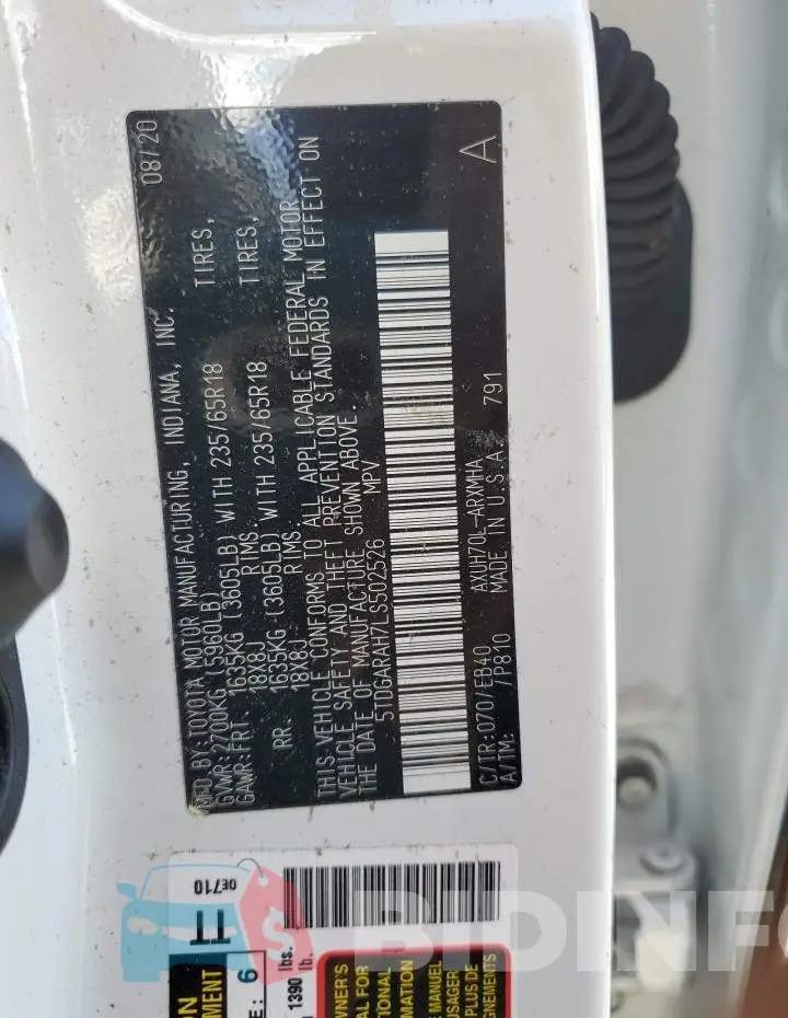 5TDGARAH7LS502526 Photo# 10