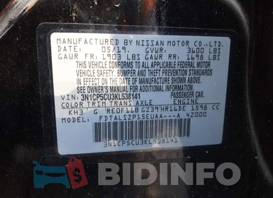 3N1CP5CU3KL538141 Photo# 10