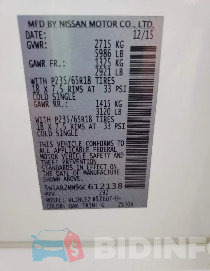 5N1AR2MM9GC612138 Photo# 10