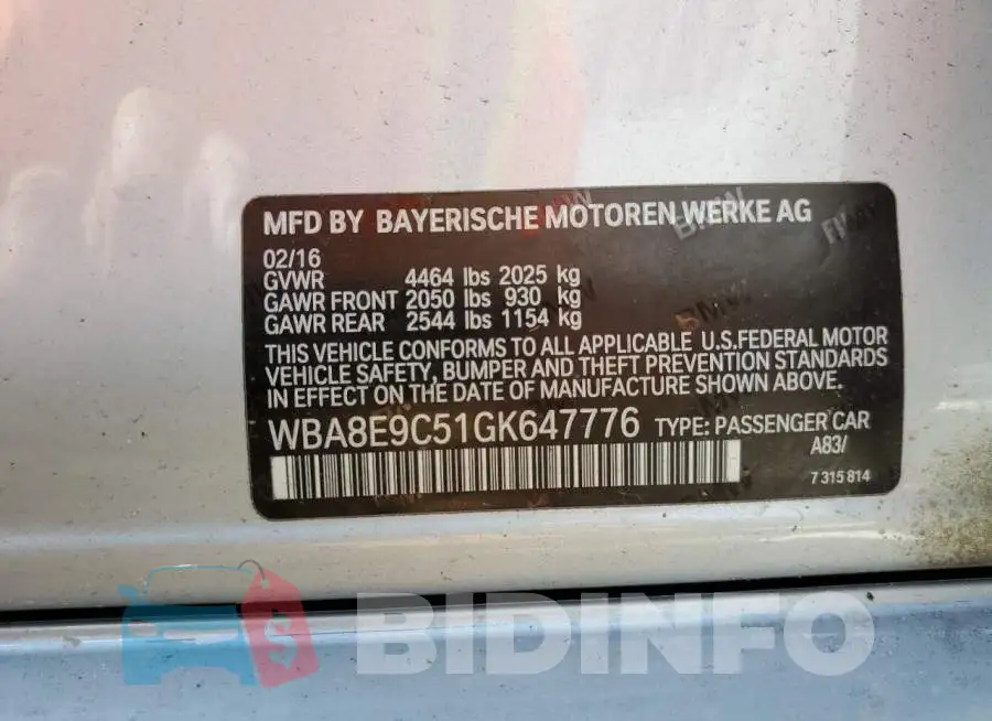WBA8E9C51GK647776 Photo# 10