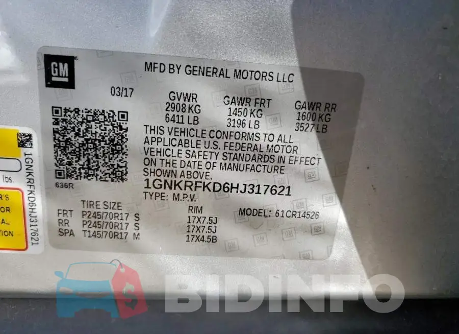 1GNKRFKD6HJ317621 Photo# 10