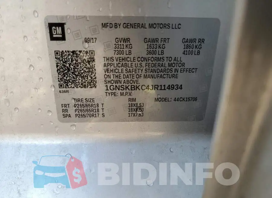 1GNSKBKC4JR114934 Photo# 10