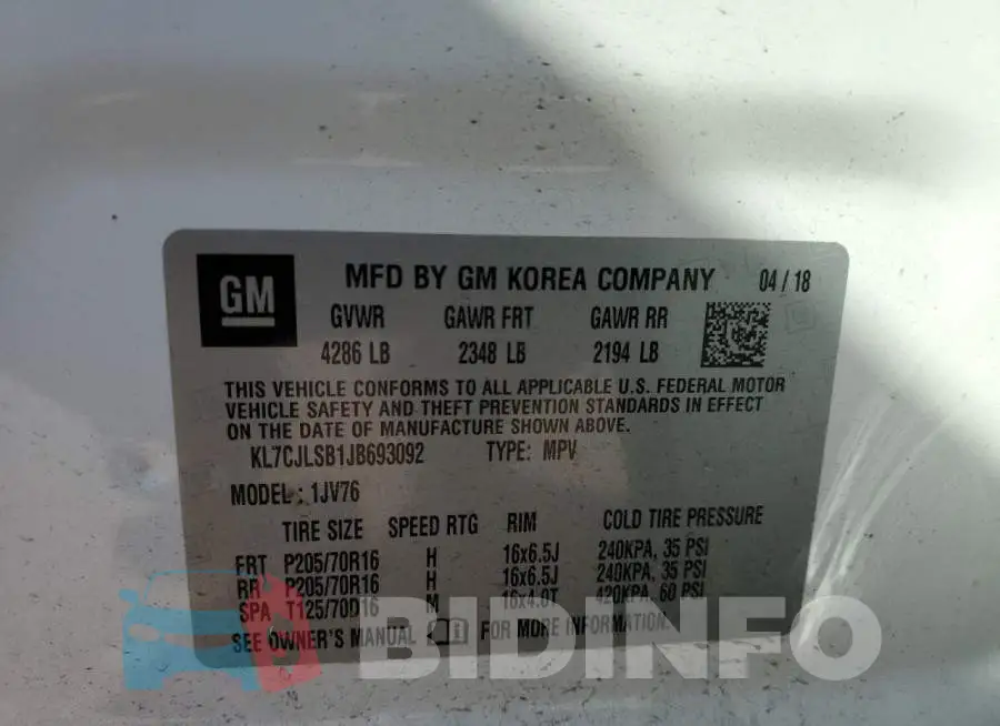 KL7CJLSB1JB693092 Photo# 10