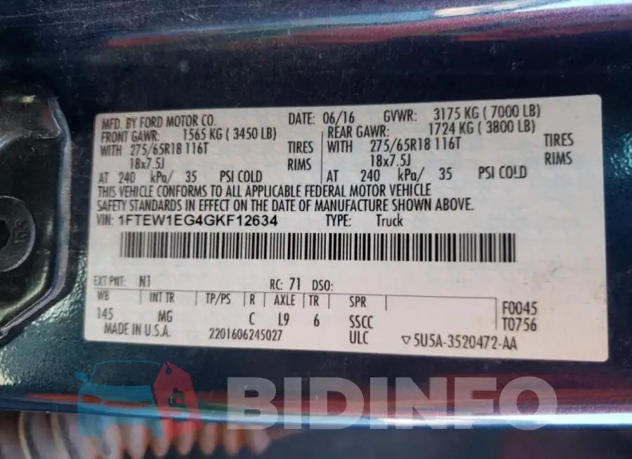 1FTEW1EG4GKF12634 Photo# 10