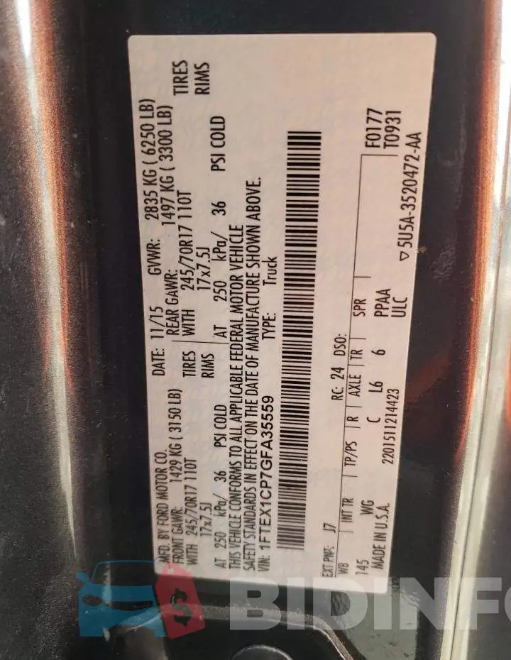 1FTEX1CP7GFA35559 Photo# 10