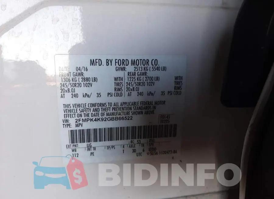 2FMPK4K92GBB66522 Photo# 10