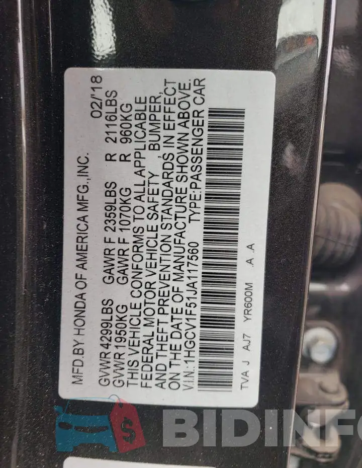 1HGCV1F51JA117560 Photo# 10
